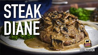 Classic Steak Diane Recipe Flat Iron Steaks with Mushroom Cream Sauce [upl. by Icyak602]