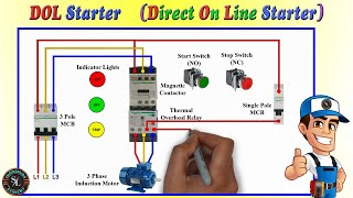 DOL Starter Connection with Indicator  3 Phase Direct On Line Starter Explain with Circuit Diagram [upl. by Aiyot]