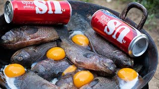 Delicious Cooking Fish with Coca Cola Recipe  Roasted Anabas testudineus and Eggs [upl. by Anawad]