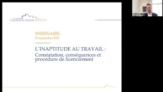 Webinaire  Linaptitude au travail replay du 20 septembre 2022  Calinaud David Avocats [upl. by Oos]