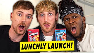 Logan Paul MrBeast amp KSIs IMMEDIATE REACTION to Lunchly Launch [upl. by Aihtak488]