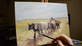 Reproducere după Nicolae Grigorescu  Car cu boi  Pictura în ulei  Oil painting TimeLapse [upl. by Oiluig]