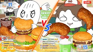 미니 vs 바비의 먹방 라이브 대결 프랭크 버거 3종 자이언트 통닭다리 FRANK BURGER Mukbang Animation ASMR foomuk [upl. by Llenrep736]