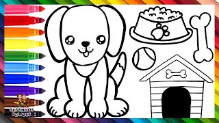 Desenhar e Colorir 3 Cachorrinhos Fofos com Acessórios 🐶🐾🦴🐕🥫🏡🌈 Desenhos para Crianças [upl. by Eittod601]