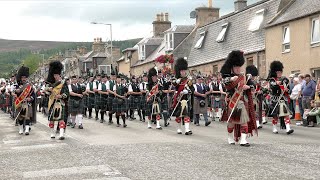 Thundering sound of the Massed Pipes and Drums marching after the 2022 Dufftown Highland Games [upl. by Golden803]