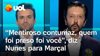 Debate Record Marçal faz pergunta sobre máfia das creches a Nunes que rebate ‘Mentiroso contumaz [upl. by Assenal]