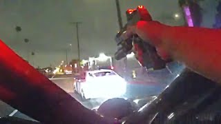 Wild Video Shows Man Shooting at LAPD Officers With a Machine Gun During Traffic Stop [upl. by Hcelemile771]