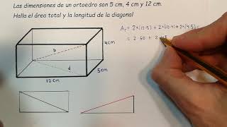 Área y Diagonal de un Ortoedro Prisma Rectangular [upl. by Brigid]