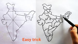 How to draw India map easy  Fast Easy Quick Trick India map drawing [upl. by Yolanda147]