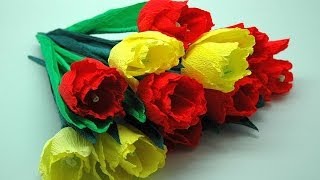 Kwiaty z bibuły  tulipany Crepe paper flowersTulips DIY [upl. by Eidac]