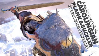 AC Valhalla CAROLINGIAN Longsword PLANK and BUCKLER Locations Appearance Showcase Brutal Gameplay [upl. by Ahselaf221]