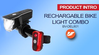 USB Rechargeable Bike Headlight and Taillight  BVDEL801  Product Intro [upl. by Romine]