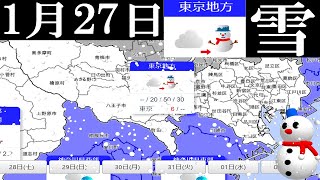 きょう1月27日（金）午後は東京でも雪の予報で全国的に日本海側を中心に広範囲で降雪に [upl. by Alia]