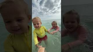 Toddlers Funny Beach Swimming Contented babies are swimming in the sea [upl. by Genisia502]