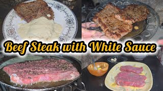 Steak with White Sauce Recipe  Classic Beef Steak with PepperSauce  بیف سٹیک  गोमांस का टिक्का [upl. by Adnaerb]