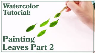 Watercolor Tutorial  Paint Simple Leaves Step by Step PART 2 Basics Strokes Color Mixing [upl. by Fang]