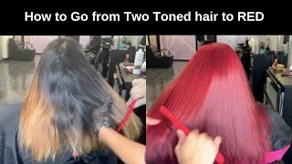 How to color hair red using Olaplex  How to go from dark brown and blonde to red hair [upl. by Malinin]