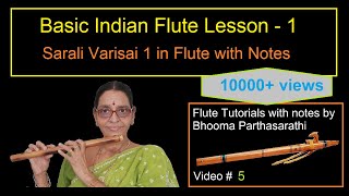 Flute Basic Lesson 1  Sarali Varisai 1 in Flute with Notes and Fingering  Carnatic Flute Video  5 [upl. by Yorztif863]