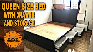 PAANO GUMAWA NG QUEEN SIZE BED NA MAY STORAGE AT DRAWER [upl. by Thomsen336]