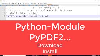 PyPDF2 Module  Python  How to download and install step by step [upl. by Ergener375]