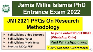 Jamia Millia Islamia PhD Entrance Exam 2022JMI 2021 PYQs On Research Metho Detailed Explanation [upl. by Auqeenahs]