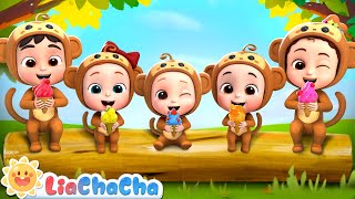 NEW Five Little Monkeys Eating Ice Cream  SingAlong  Kids Songs amp Nursery Rhymes  LiaChaCha [upl. by Assilen]