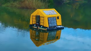 24 hours of camping on the water  Building floating tent [upl. by Yelruc]