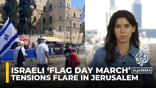 Tensions flare amid Israeli ‘flag day march’ in Jerusalem AJE correspondent [upl. by Eilahs682]