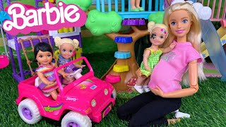 Barbie Doll Family Playground Playdate Routine [upl. by Annehcu]