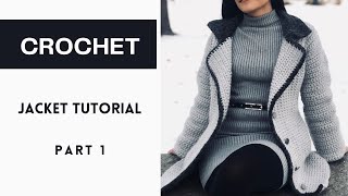 Womens Crochet Winter Jacket Tutorial  FREE Crochet Pattern Sizes XSXXL  Part 1 [upl. by Anivle]