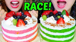 ASMR BIRTHDAY CAKE RACE EATING COMPETITION MUKBANG CHALLENGE GREEN TEA  STRAWBERRY CREAM CAKE 먹방 [upl. by Rutherford]