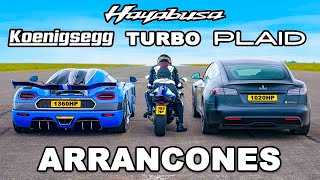 Koenigsegg vs Tesla Plaid vs Turbo Hayabusa ARRANCONES [upl. by Sherm]