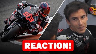 Marc Marquez rides the Ducati MotoGP Test Reaction 🚨 [upl. by Moonier]