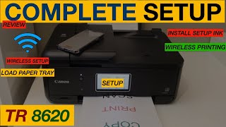 Canon Pixma TR8620 Setup Unboxing Install Ink Load Paper Wireless setup Wireless Printing Review [upl. by Bang]