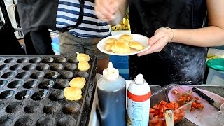 London Street Food Sweet Dutch Pancakes quotpoffertjesquot eaten at Camden Lock Market [upl. by Kurth697]