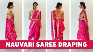 How to Wear a Nauvari Saree  Maharashtrian Saree Draping  Ganesh Puja Saree [upl. by Nirak]