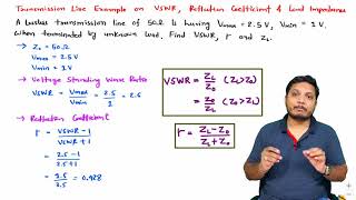 Transmission Line Example on VSWR Reflection Coefficient amp Load Impedance in Microwave Engineering [upl. by Eelynnhoj974]