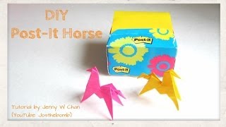 Postit Note Crafts  How to fold a Kirigami Horse with a Postit Note [upl. by Atinram773]