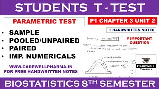 Student t test  Sample pooledunpaired Paired  Parametric Test  P1 ch2 Unit 2  Biostatistics [upl. by Konstanze]