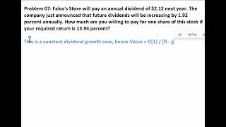 Chapter 07 Problem 07 Constant Dividend Growth [upl. by Brooking]