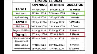 2024 OFFICIAL SCHOOL CALENDAR2024 term one to Three [upl. by Rebekah]