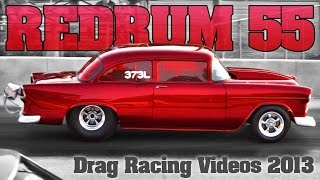 55 Chevy drag racing at Kilkare Dragway murdered out in Red [upl. by Sommers]