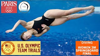 Womens 3M Springboard Final  Full Replays  2024 USA Diving Olympic Trials parisolympics2024 [upl. by Starkey]