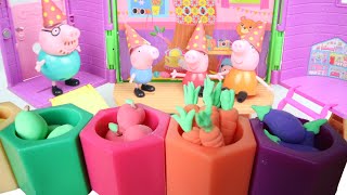 Peppa Pig Toy Learning  Making Rainbow Noodle with Playdoh  Learning Fruit and Vegetable [upl. by Schreib87]