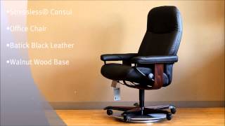 Stressless Consul Office Chair in Batick Black Leather and Walnut Wood Base by Ekornes [upl. by Ned417]