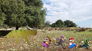 Wario Waluigi Mario amp Luigi Dies By Enraged Rhinoceratops [upl. by Mallory787]