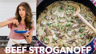 Easy Classic Beef Stroganoff Recipe  Natashas Kitchen [upl. by Thorley]