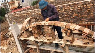 How To Shape And Build A Solid Brick Dome On The Porch  Great Construction Technique [upl. by Nalyd]