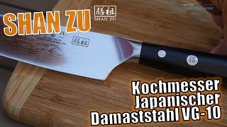 SHAN ZU Kochmesser Pro Series Japanischer Damaststahl VG10 mit G10 Griff  Handon [upl. by Thorin168]