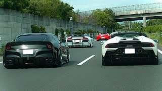 【爆音のスーパーカー集団‼️】加速 マフラー音 F12ウラカンムルシエラゴ [upl. by Verlie]